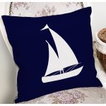 - 7201 - Realhomes Lacivert Zeminli Yelken Desenli Dijital Baskılı Modern Yastık Kırlent Kılıfı Realhomes