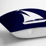 - 7201 - Realhomes Lacivert Zeminli Yelken Desenli Dijital Baskılı Modern Yastık Kırlent Kılıfı Realhomes