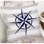 - 7202 - Realhomes  Gri Beyaz Zeminde Pusula Desenli Dijital Baskılı Modern Yastık Kırlent Kılıfı Realhomes