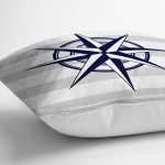 - 7202 - Realhomes  Gri Beyaz Zeminde Pusula Desenli Dijital Baskılı Modern Yastık Kırlent Kılıfı Realhomes