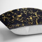 - 7203 - Realhomes Siyah Zeminde Gold Detaylı Çizim Dijital Baskılı Modern Yastık Kırlent Kılıfı Realhomes