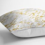 Gri Beyaz Zeminde Gold Detaylı Çizim Dijital Baskılı Modern Yastık Kırlent Kılıfı Realhomes