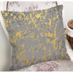 - 7205 - Realhomes Antrasit Zemin Üzerinde Gold Detaylı Çizim Desenli Modern Yastık Kırlent Kılıfı Realhomes