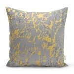 - 7205 - Realhomes Antrasit Zemin Üzerinde Gold Detaylı Çizim Desenli Modern Yastık Kırlent Kılıfı Realhomes