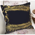 - 7207 - Realhomes Siyah Zeminde Gold Detaylı Yaprak Desenli Yastık Kırlent Kılıfı Realhomes