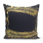 - 7207 - Realhomes Siyah Zeminde Gold Detaylı Yaprak Desenli Yastık Kırlent Kılıfı Realhomes