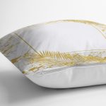 Beyaz Zemin Üzerinde Gold Renkli Yaprak Desenli Modern Yastık Kırlent Kılıfı Realhomes