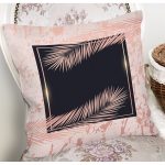 Pudra Zemin Üzerinde Yaprak Detaylı Dijital Baskılı Modern Yastık Kırlent Kılıfı Realhomes