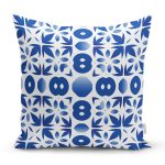 Beyaz Zemin Üzerinde Çini Desenli Dijital Baskılı Modern Yastık Kırlent Kılıfı Realhomes