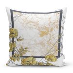 - 7216 - Realhomes Beyaz Zemin Üzerinde Gold Renkli Gul Yaprakları Modern Yastık Kırlent Kılıfı Realhomes