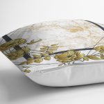 - 7216 - Realhomes Beyaz Zemin Üzerinde Gold Renkli Gul Yaprakları Modern Yastık Kırlent Kılıfı Realhomes