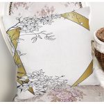 Beyaz Zemin Üzerinde Gold Detaylı Yaprak Desenli Modern Yastık Kırlent Kılıfı Realhomes