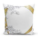 Beyaz Zemin Üzerinde Gold Detaylı Yaprak Desenli Modern Yastık Kırlent Kılıfı Realhomes