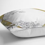 Beyaz Zemin Üzerinde Gold Detaylı Yaprak Desenli Modern Yastık Kırlent Kılıfı Realhomes