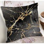 - 7224 - Realhomes  Siyah Zeminde Gold Renkli Çizim Desenli Dijital Baskılı Modern Yastık Kılıfı Realhomes