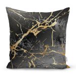 - 7224 - Realhomes  Siyah Zeminde Gold Renkli Çizim Desenli Dijital Baskılı Modern Yastık Kılıfı Realhomes