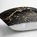 - 7224 - Realhomes  Siyah Zeminde Gold Renkli Çizim Desenli Dijital Baskılı Modern Yastık Kılıfı Realhomes