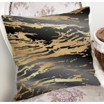 Siyah Zeminde Gold Renkli Çizim Desenli Dijital Baskılı Modern Yastık Kılıfı Realhomes