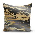 Siyah Zeminde Gold Renkli Çizim Desenli Dijital Baskılı Modern Yastık Kılıfı Realhomes