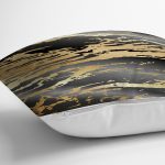 Siyah Zeminde Gold Renkli Çizim Desenli Dijital Baskılı Modern Yastık Kılıfı Realhomes