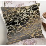 Siyah Zeminde Gold Renkli Çizim Desenli Dijital Baskılı Modern Yastık Kılıfı Realhomes
