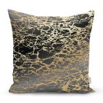 Siyah Zeminde Gold Renkli Çizim Desenli Dijital Baskılı Modern Yastık Kılıfı Realhomes