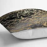 Siyah Zeminde Gold Renkli Çizim Desenli Dijital Baskılı Modern Yastık Kılıfı Realhomes