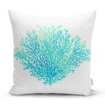 - 7228 - Realhomes Beyaz Zeminde Yeşil Renkli Su Yosunu Desenli Dijital Baskılı Modern Kırlent Kılıfı Realhomes