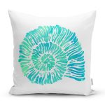 - 7229 - Realhomes Beyaz Zeminde Yeşil Renkli Deniz Kabuğu Desenli Modern Yastık Kırlent Kılıfı Realhomes