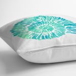 - 7229 - Realhomes Beyaz Zeminde Yeşil Renkli Deniz Kabuğu Desenli Modern Yastık Kırlent Kılıfı Realhomes