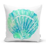 - 7230 - Realhomes Beyaz Zeminde Yeşil Renkli Deniz Kabuğu Desenli Modern Yastık Kırlent Kılıfı Realhomes