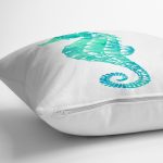 - 7231 - Realhomes Beyaz Zeminde Yeşil Renkli Deniz Atı Desenli Dijital Baskılı Modern Kırlent Kılıfı Realhomes