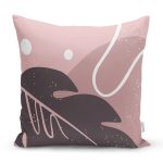 Pudra Zeminde Yaprak Desenli Dijital Baskılı Modern Yastık Kırlent Kılıfı Realhomes