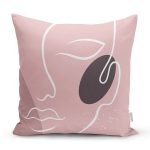 - 7233 - Realhomes Pudra Zeminde Onedraw Çizimli Silüet Dijital Baskılı Modern Yastık Kırlent Kılıfı Realhomes