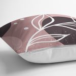 Pudra Zeminde Beyaz Renkli Yaprak Çizimi Dijital Baskılı Modern Kırlent Kılıfı Realhomes