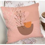 Pudra Zeminde Onedraw Çizimli Yaprak Desenli Dijital Baskılı Modern Kırlent Kılıfı Realhomes