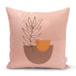 Pudra Zeminde Onedraw Çizimli Yaprak Desenli Dijital Baskılı Modern Kırlent Kılıfı Realhomes