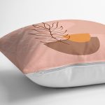 Pudra Zeminde Onedraw Çizimli Yaprak Desenli Dijital Baskılı Modern Kırlent Kılıfı Realhomes