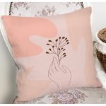 Pudra Zeminde Onedraw Çizimli Yaprak Desenli Dijital Baskılı Modern Kırlent Kılıfı Realhomes