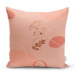 Pudra Zeminde Onedraw Çizimli Yaprak Desenli Dijital Baskılı Modern Kırlent Kılıfı Realhomes