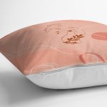 Pudra Zeminde Onedraw Çizimli Yaprak Desenli Dijital Baskılı Modern Kırlent Kılıfı Realhomes