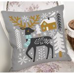 Gri Zeminde Geyik Desenli Dijital Baskılı Modern Yastık Kırlent Kılıfı Realhomes