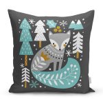 - 7241 - Realhomes Renkli Zeminde Onedraw Çizimli Yılbaşı Temalı Dijital Baskılı Modern Yastık Kılıfı Realhomes