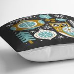 - 7242 - Realhomes Renkli Zeminde Kartanesi Ve Yaprak Desenli Dijital Baskılı Modern Kırlent Kılıfı Realhomes