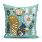 - 7243 - Realhomes  Renkli Zeminde Sincap Desenli Dijital Baskılı Modern Yastık Kırlent Kılıfı Realhomes