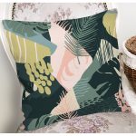 Koyu Zemin Üzerinde Onedraw Çizimli Yeşil Renkli Yapraklar Yastık Kırlent Kılıfı Realhomes