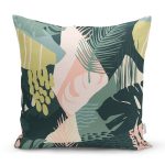 Koyu Zemin Üzerinde Onedraw Çizimli Yeşil Renkli Yapraklar Yastık Kırlent Kılıfı Realhomes