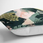 Koyu Zemin Üzerinde Onedraw Çizimli Yeşil Renkli Yapraklar Yastık Kırlent Kılıfı Realhomes