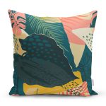 - 7248 - Realhomes Renkli Zeminli Koyu Renkli Yapraklar Dijital Baskılı Modern Yastık Kırlent Kılıfı Realhomes