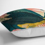 - 7248 - Realhomes Renkli Zeminli Koyu Renkli Yapraklar Dijital Baskılı Modern Yastık Kırlent Kılıfı Realhomes